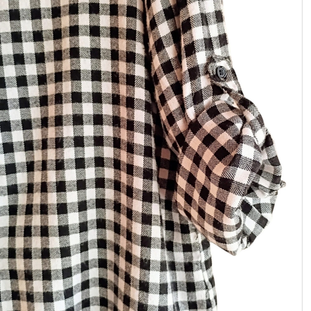 HESTER & ORCHARD‎ Women's Shirt Top Black White Plaid Checks Button Down LARGE - Picture 5 of 9